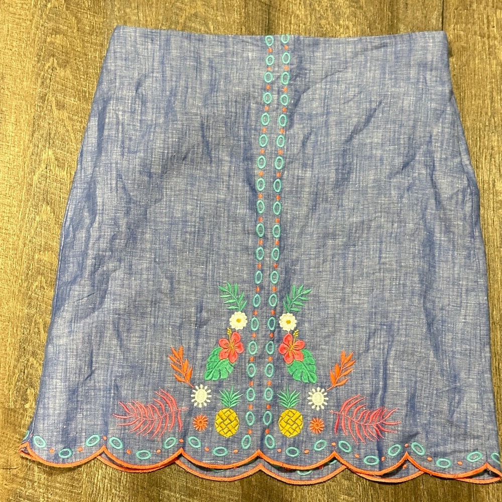 NWT Talbots Floral Pineapple Embroidered Linen Cotton Blend Skirt Size 8